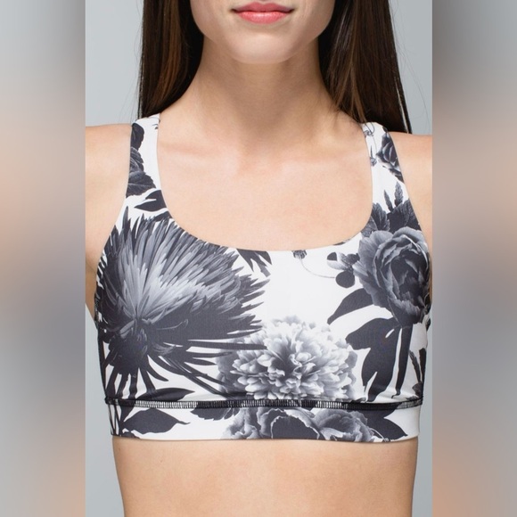 Lululemon Energy Sports Bra Size 12 Floral Light Support 
 Bloom Black/White - Picture 3 of 10